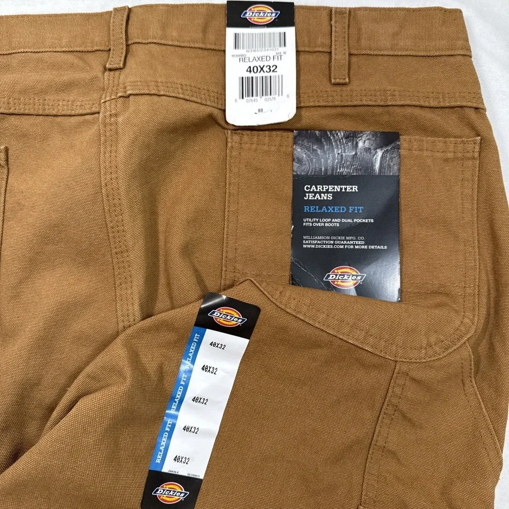 Dickies Carpenter Relaxed Straight Pants Mens 40x32 Rinsed Brown Duck Work Chore